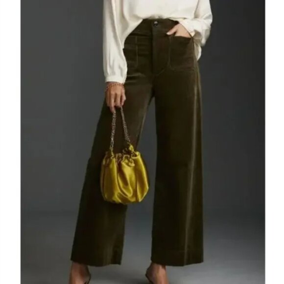 Anthropologie Maeve The Colette Corduroy Wide-Leg High Waist Pants Moss Size 29 - Picture 1 of 11